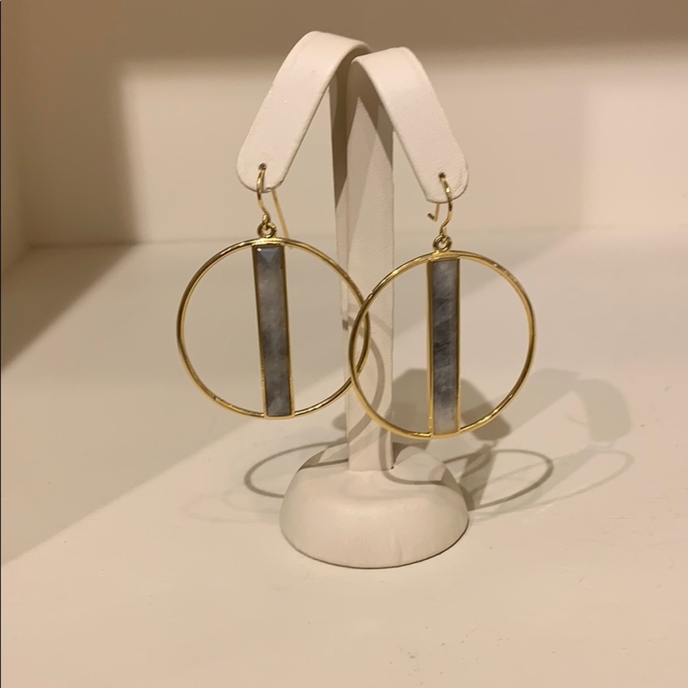 Gold Plated Large Round Earrings, Cats Eye Stone
